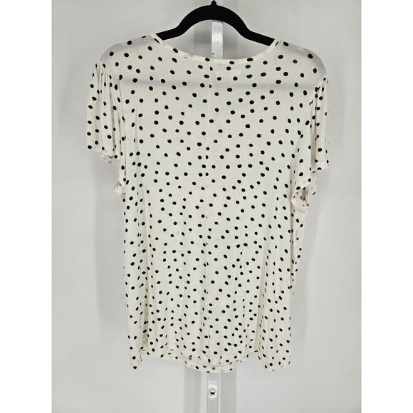 Maurices Womens Sz L Short Sleeve Smocked Blouse Black White Polka Dot - Picture 4 of 4